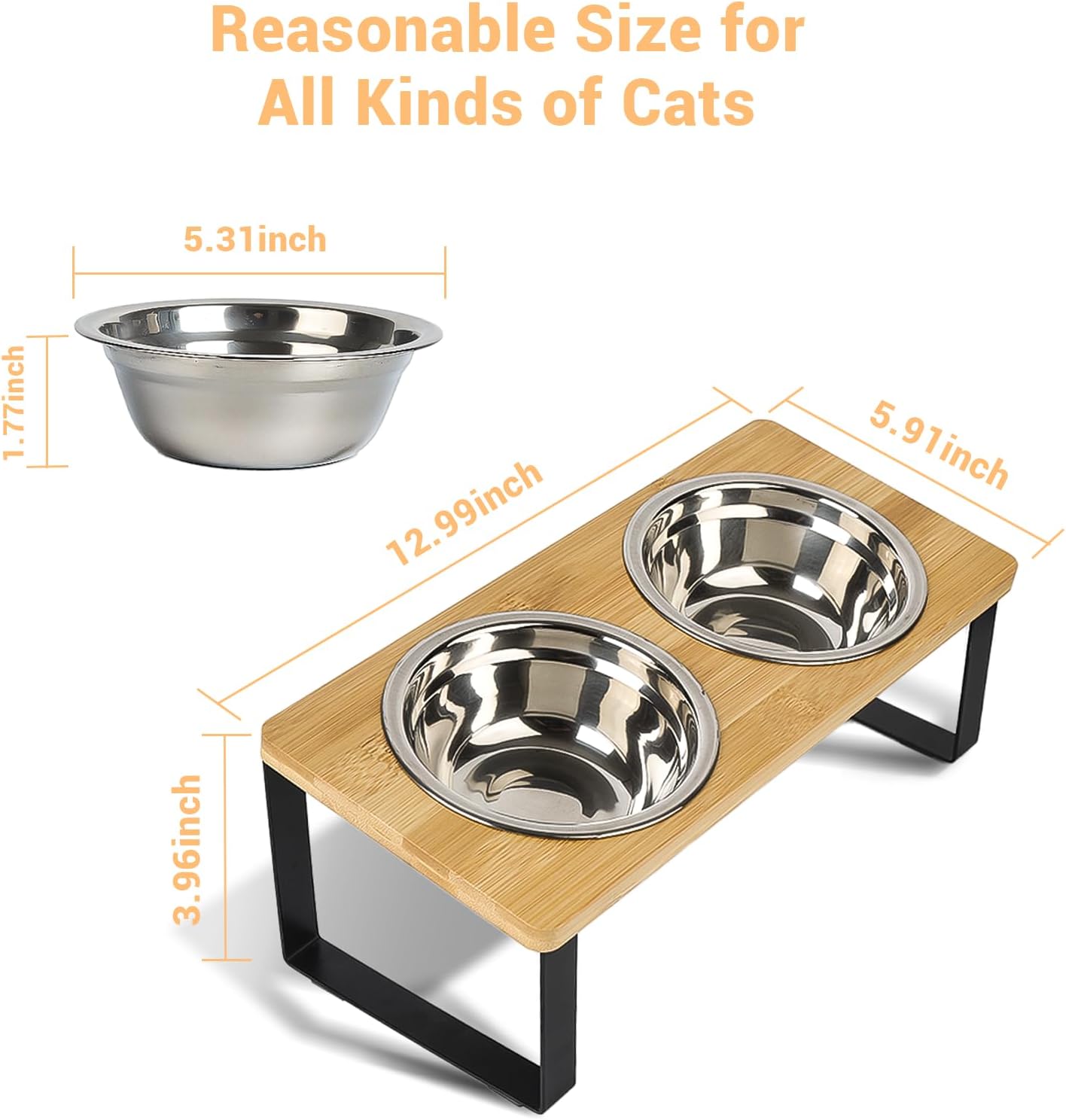 Elevated Cat Bowl, 2 PCS 15°Tilted Cat Bowl Stand with 2 Stainless Steel Bowls for Indoor Cats and Pet, Raised Cats Bowls for Food and Water