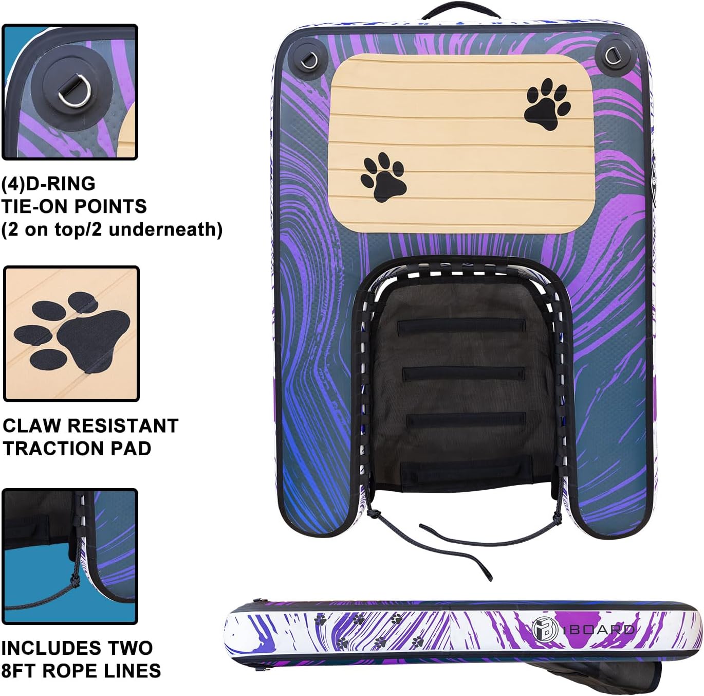 Dog Ramp & Pool Float - Portable Pet Ramp for Boats, Docks, and Pools - Non-Slip Ramp for Small, Medium, and Large Dogs - Lightweight & Foldable - Purple and Blue Wave Pattern - PVC Material