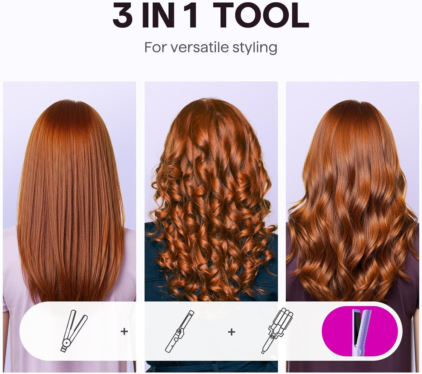 Wavytalk Airflow Styler Curling Iron, Cool Curl, 360° Cool Air Lock in Style for Lasting Curls, Reduces Damage, 2 in 1 Hair Straightener and Curler, 1.25 Inch, Anti-Scald for Short Long Hair, Purple