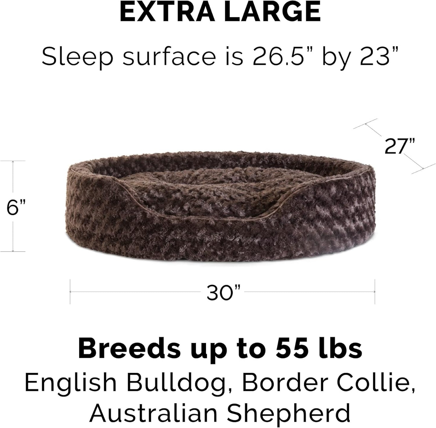 Furhaven Dog Bed for Large Dogs w/ Removable Washable Cover & Pillow Cushion Insert, For Dogs Up to 55 lbs - Ultra Plush Faux Fur Oval Lounger - Chocolate, XL/Extra Large