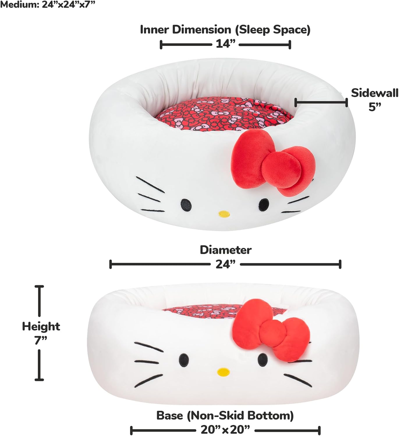 Hello Kitty and Friends Hello Kitty Pet Bed - Pet Bolster Bed with Character Design and Machine Washable Removable Insert - Medium Pet Bed