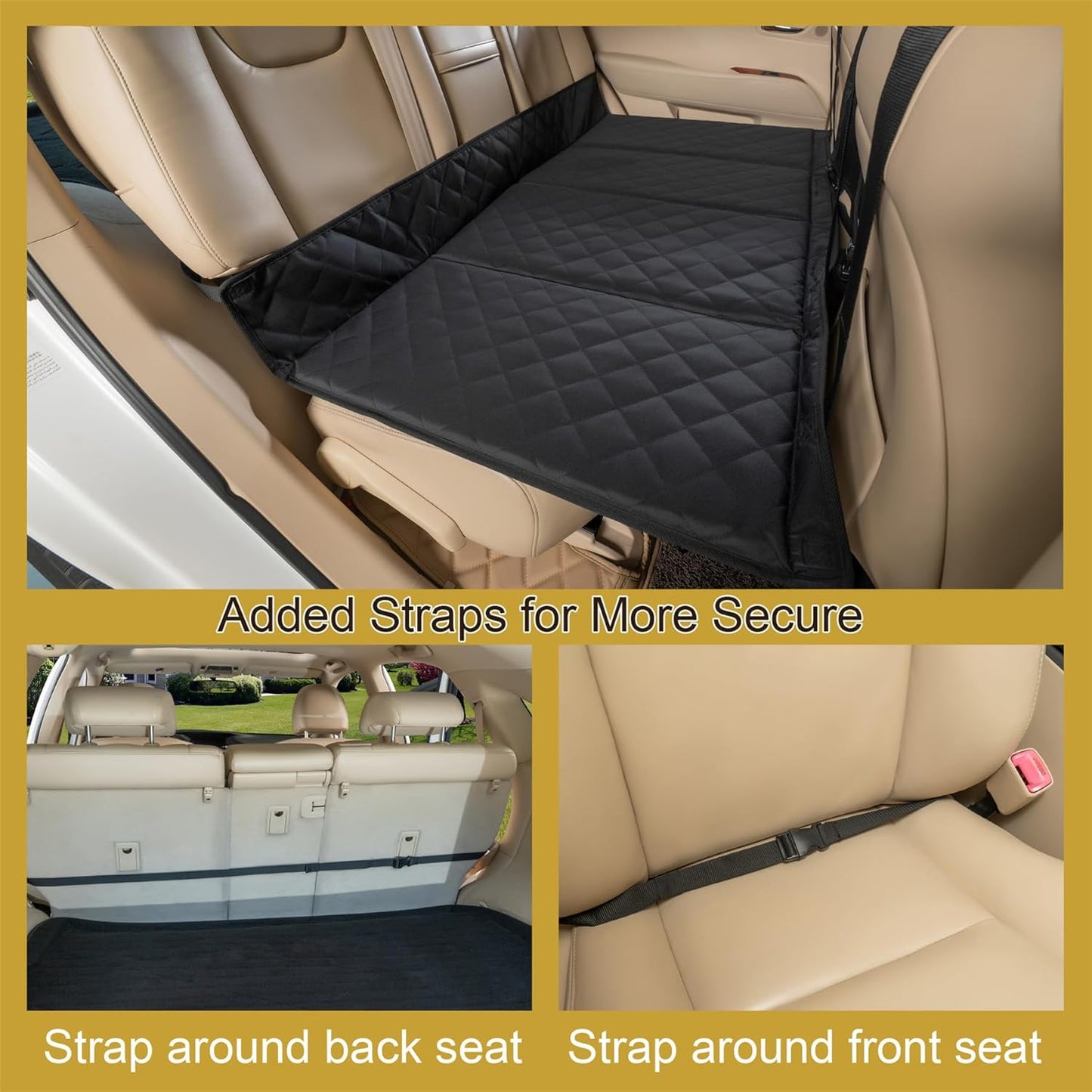 Car Bench Seat Extender for Dogs, Hammock Dog Bed with Firm Bottom for Car Camping Pet Travel Bed Mattress Pet Back Seat Protector for Standard Vehicles & SUVs (Black)