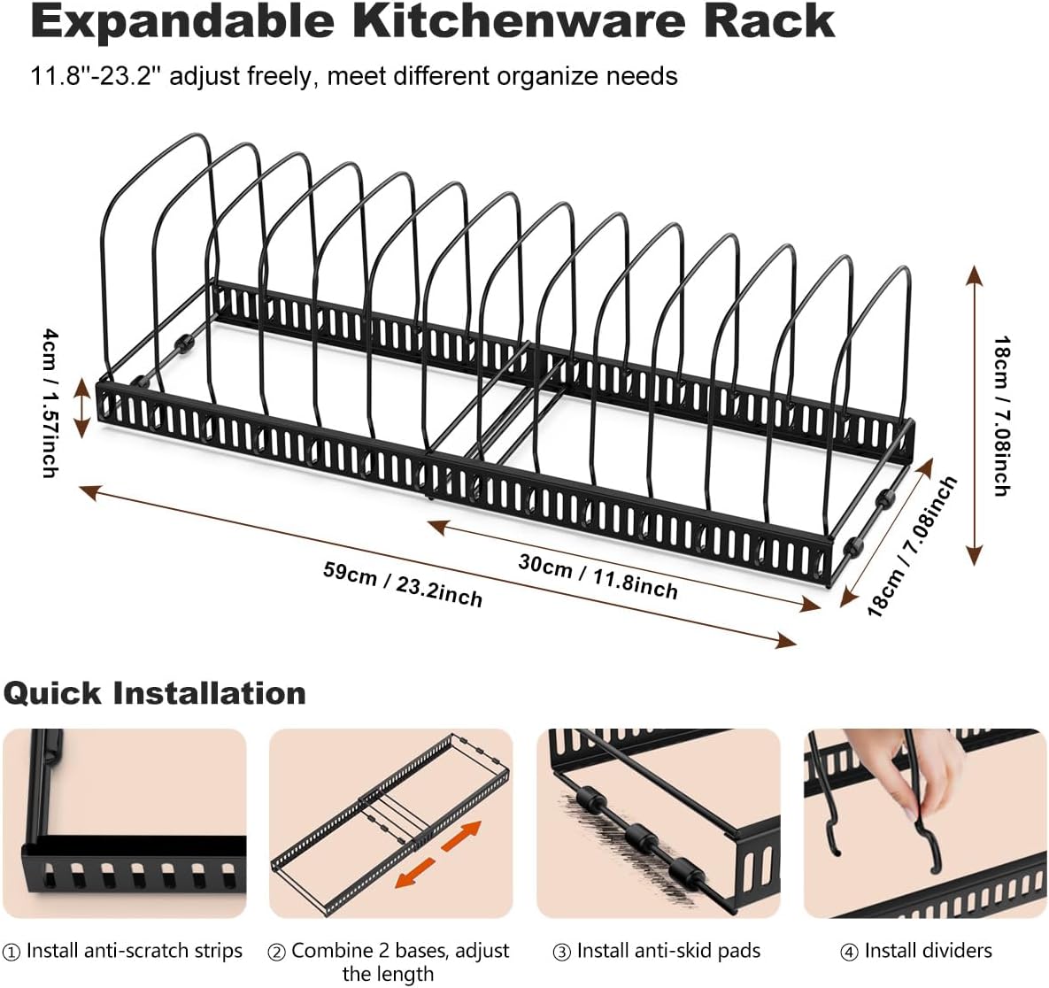 Housolution Cutting Board Organizer Rack, Expandable Baking Tray and Cookie Sheet Organizer with 14 Adjustable Dividers, Bakeware Muffin Tin Cupcake Pan Storage Organizer for Cabinet, Black