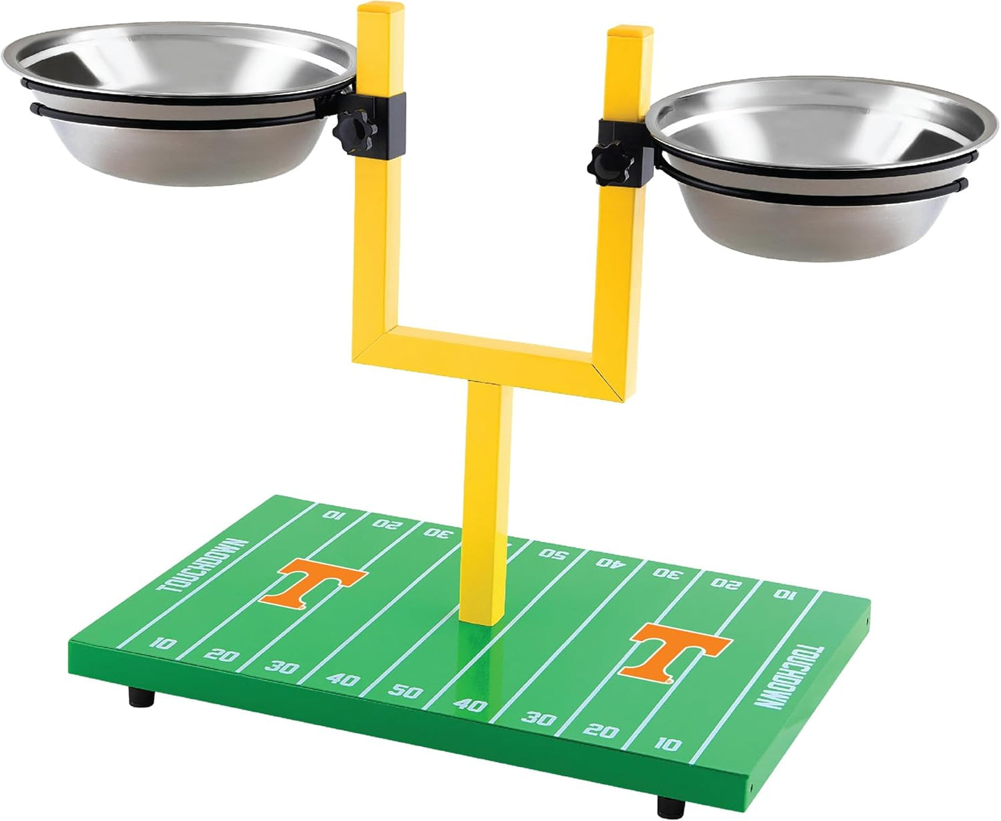 NCAA Tennessee Volunteers Goalpost Dog Feeder – Adjustable Elevated Dog Bowls with Stand, 2 Stainless Steel Bowls, Non-Slip Rubber Feet, Raised Pet Feeder for Large & Small Dogs