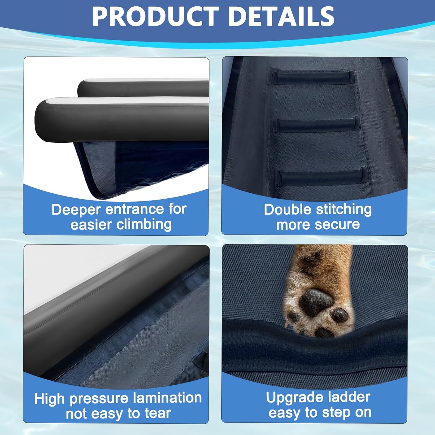 AWSUM XL Inflatable Dog Water Boat Ramp Dock Floating for Dogs Up to 280LBS On Water Float Ladder Steps for Lakes Easy Access Dog Pool Ramp