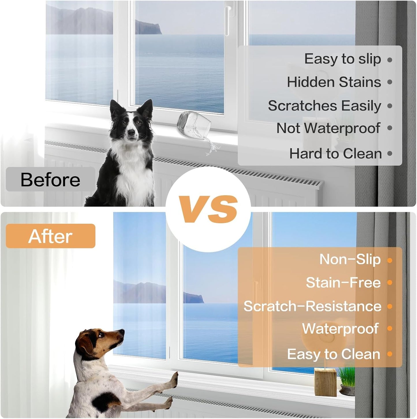 Dog Cat Scratching Window Sill Protector, Self-Adhesive Anti-Scratch Guard for Walls, Furniture - Slip Resistant Pet Shield