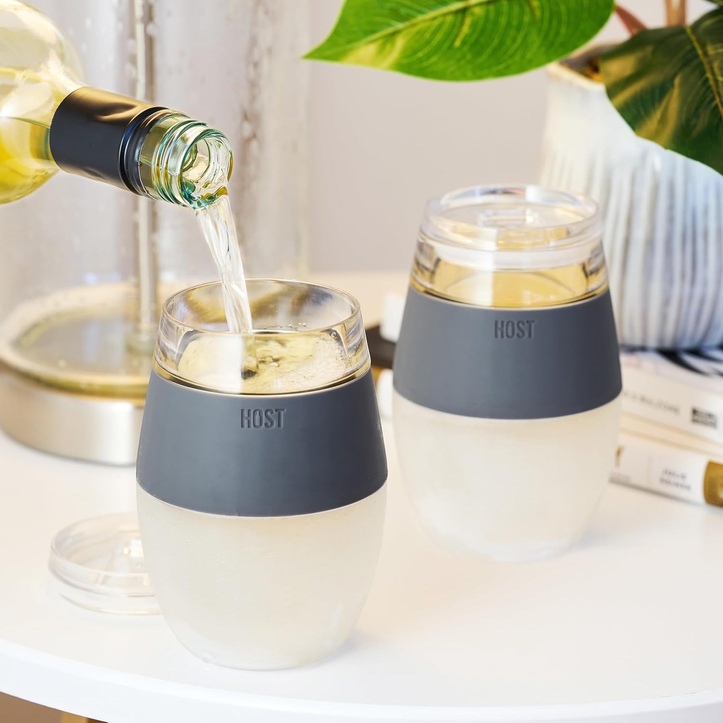 HOST Freeze Wine Glasses with Lids, Insulated Cooling Cups with Freezing Gel, Wine Tumbler Gifts for Women, Freezable Tumblers for Cocktails, Outdoor Party, and Home Bar Gifts, 8.5 oz Set of 2, Gray
