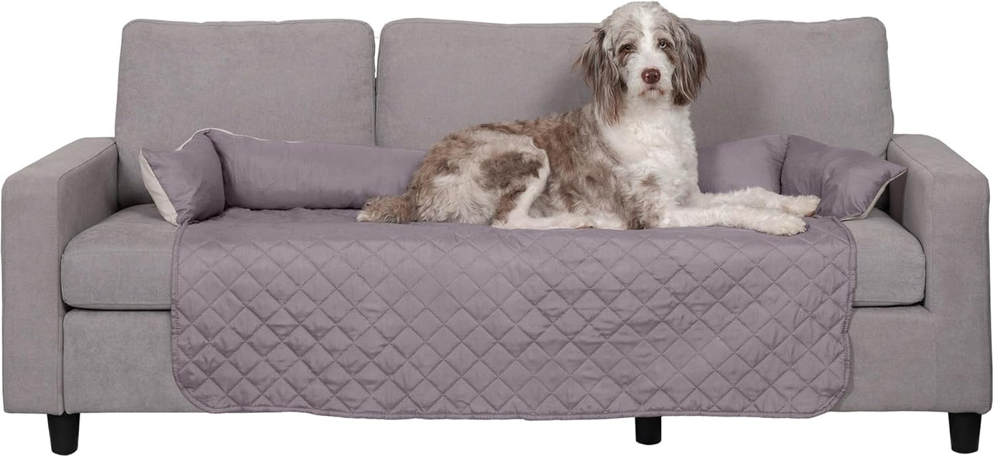 Furhaven Water-Resistant & Reversible 54" Wide Seat Cover Protector for Dogs & Cats, Perfect for Couches, Beds, & Car Seats - Sofa Buddy Bolster Seating Protector - Gray/Mist, Extra Large/XL
