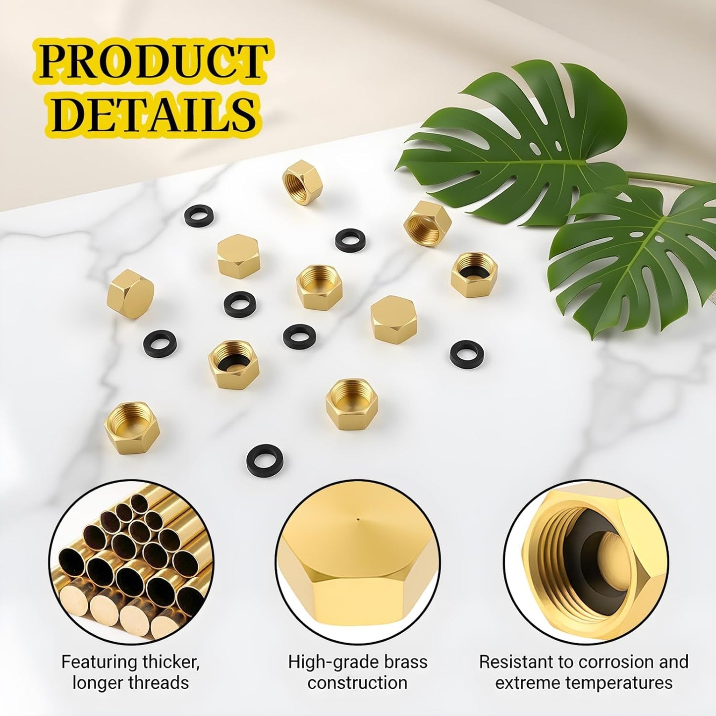 10 PCS 3/8'' Compression Valve Cap Fitting, Brass Cap with Sealing Washer, 3/8 Compression Fittings/Cap Washer/Plumbing Cap for Toilet Faucet, Dishwasher, Water Heater & Supply Line Shut Off Valve
