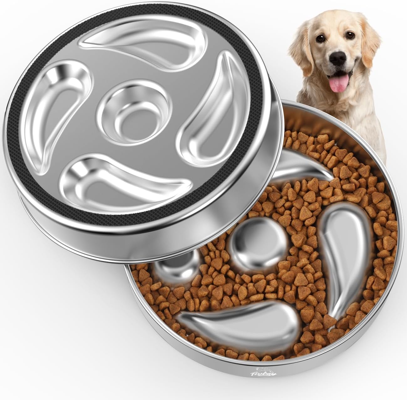 Slow Feeder Dog Bowls, 304 Stainless Steel Dog Slow Feeder Bowl 3.8 Cups Metal Dog Food Bowl with Non-Slip Bottom Shallow Slow Eating Dog Bowl for Small & Medium Breed Stop Bloat, Dishwasher Safe