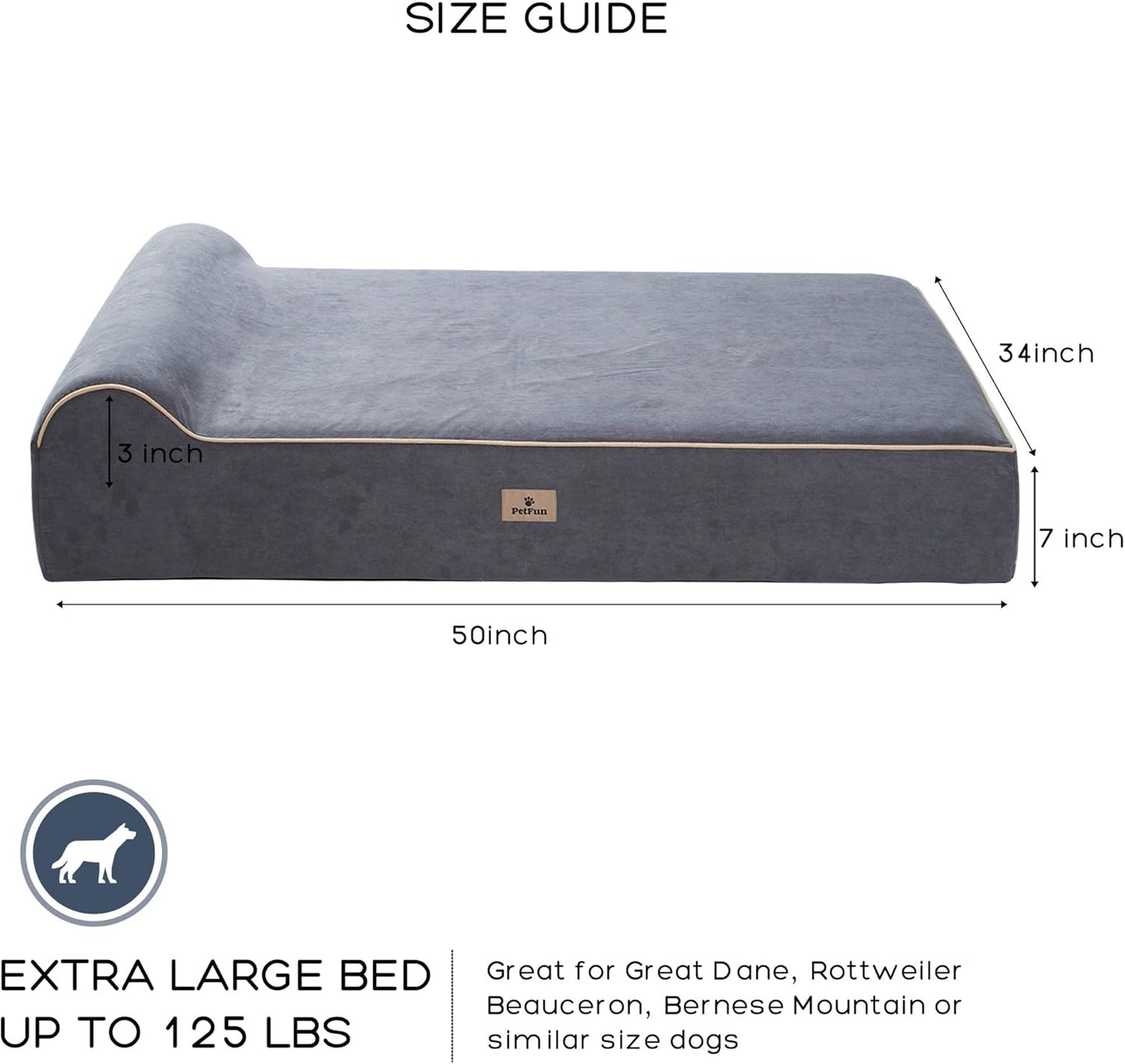 Jumbo Orthopedic Dog Bed for Large Dogs - 7-inch Thick Memory Foam Dog Bed with Pillow Removable Cover Machine Washable, Giant | 50 inch, Dark Grey