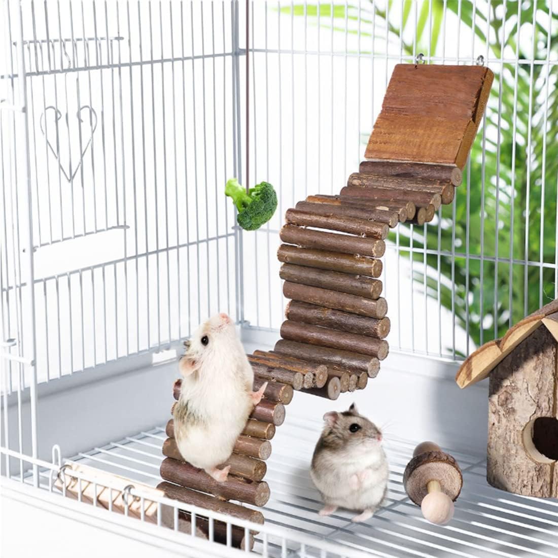 Hamiledyi Hamster Suspension Bridge Rat Long Bendy Bridge Wooden Climbing Ladder Cage Accessories for Syrian Hamster Gerbil Mouse Rat(21.6x2.7 inch(L*W))