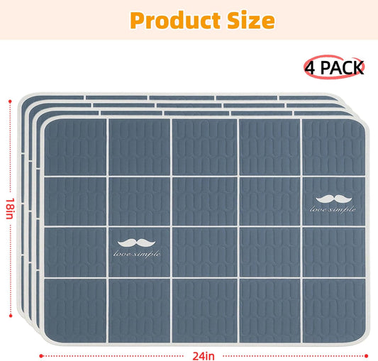 Washable Puppy Pads with Pheromones, 4 Pack - Super Absorbent Leakproof Waterproof Reusable Puppy Potty Training Pads with Non-Slip Backing for Crate, Playpen, Bed, Whelping Box (Grey, 18" x 24")