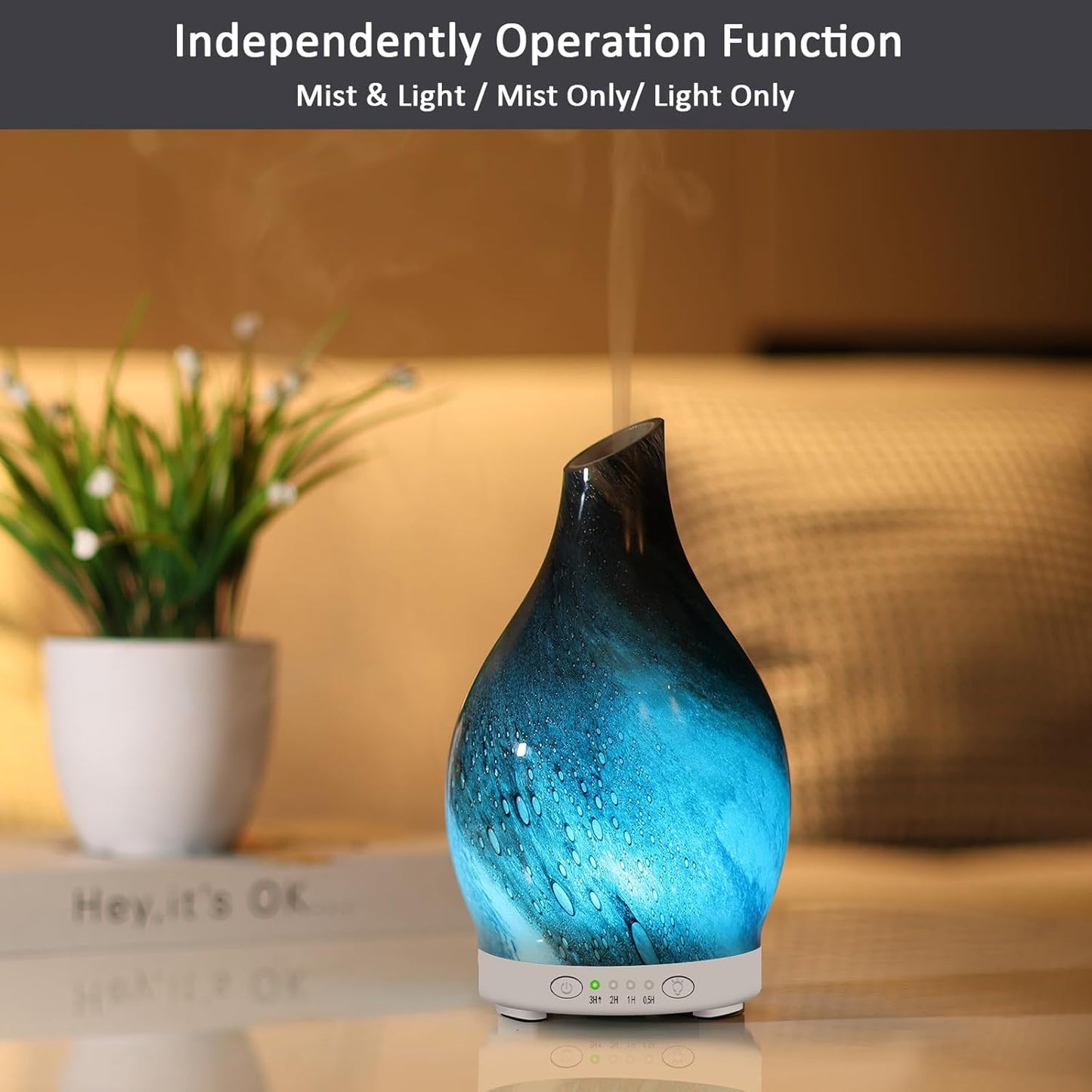 Essential Oil Diffuser 120ML Glass Aromatherapy Diffuser with 4 Timer Settings & 7 Color Changing Lights, Auto Shut-Off, Ultra Quiet Oil Diffuser for Home, Office, Yoga, Spa and Sleeping