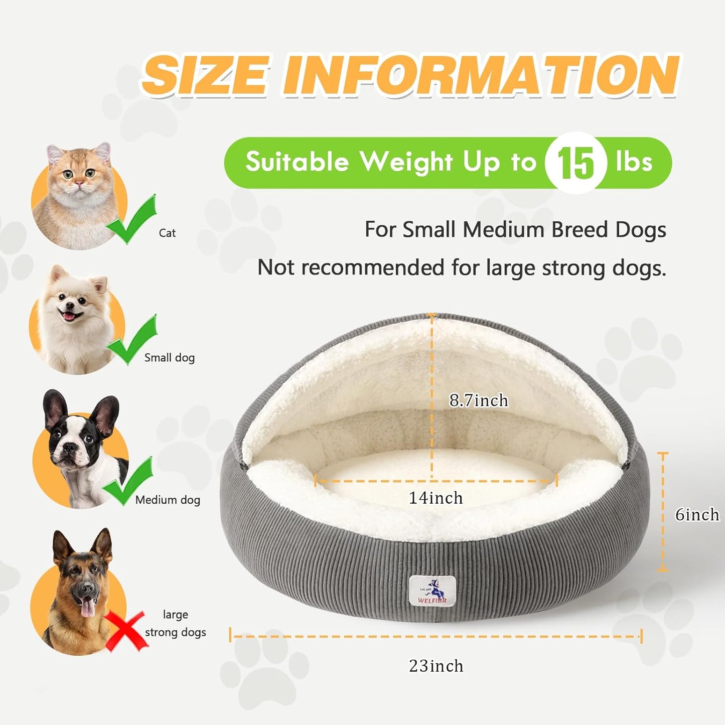 Cat Cave Bed for Indoor Cats, Hooded Cat Bed Covered Cat Bed Cave, Round Cat Cave Cute Kitty Bed, Washable Cat Bed for Cats & Small Dogs, Cat Beds with Cover Cozy Sleeping Nest, 23" Grey