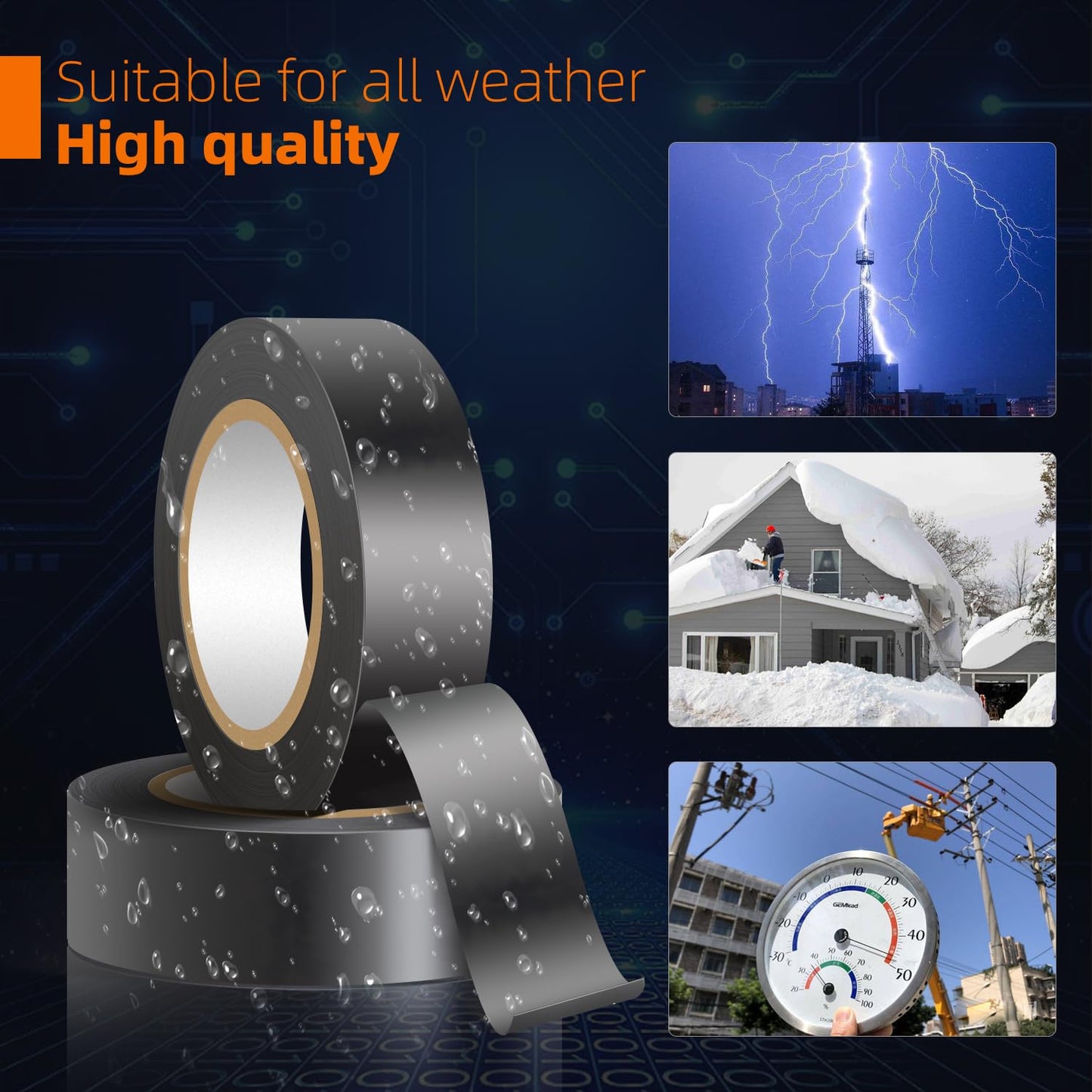 10 Pack Black Electrical Tape Waterproof，3/4 in x 60ft，High Temperature Electric Tape Weatherproof Home Outdoor Multipurpose Insulating Wire Wrapping，Maximum Voltage