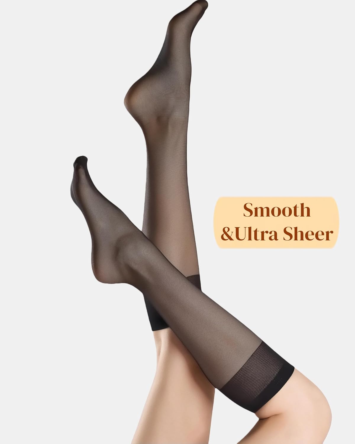 leg elegant Sheer Knee High Stockings for Women, 6 Pairs Knee High Reinforced Toe Nylons Pantyhose for Women