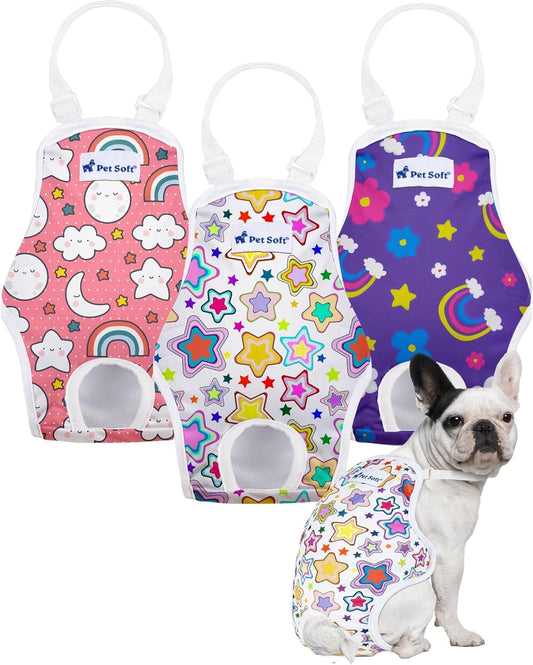 Pet Soft Dog Diapers Female Onesie Sanitary Pantie with Adjustable Suspender, Colorful Pattern Washable Puppy Diapers Female, Super Absorbent Underwear Dog Diaper for Heat (Nature, Mini-Small)