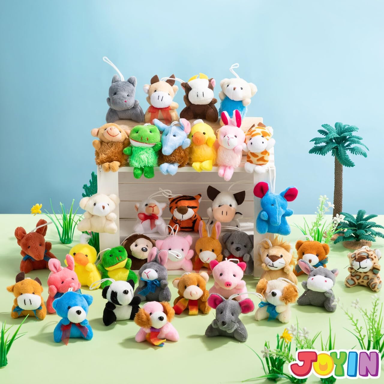 JOYIN 36 Pack Mini Animal Plush Toy Assortment (36 Units 3" Each),Bulk Stuffed Animals Party Favors for Kids, Small Animals Plush Keychain Decoration, Carnival Prizes, Easter Treasure Box Toys