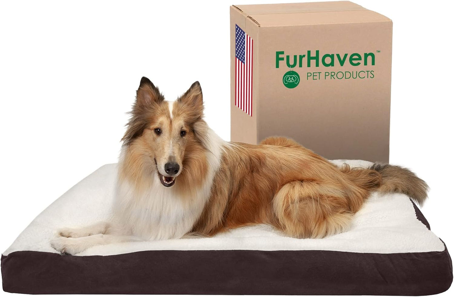 Furhaven 개와 고양이를 위한 반려동물 침대 - 셰르파 및 스웨이드 매트리스 베개 쿠션 개 침대, 탈착식 세탁기 세탁 가능한 커버 - 에스프레소, 점보(X-라지)