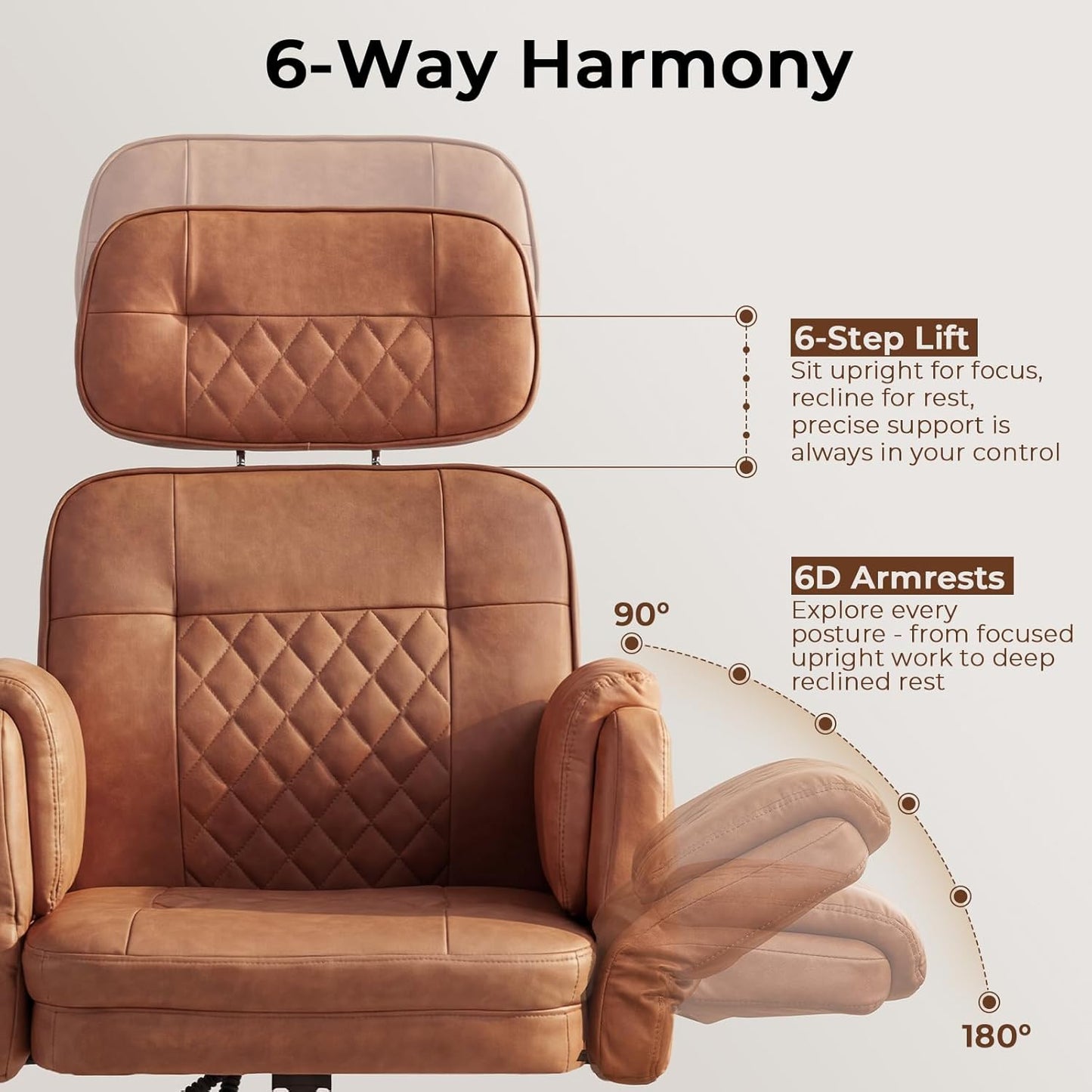 Big and Tall Office Chair - Criss Cross Leather High Back Executive Office Chair with Armrests & Wheels, Ergonomic Computer Gaming Desk Chair for Home, Makeup Vanity & Bedroom, Brown, 49.6”H×22”W