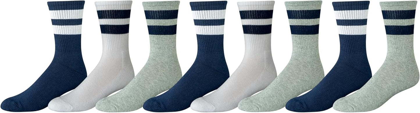 Amazon Essentials Men's Cushioned Retro Stripe Crew Socks, 8 Pairs