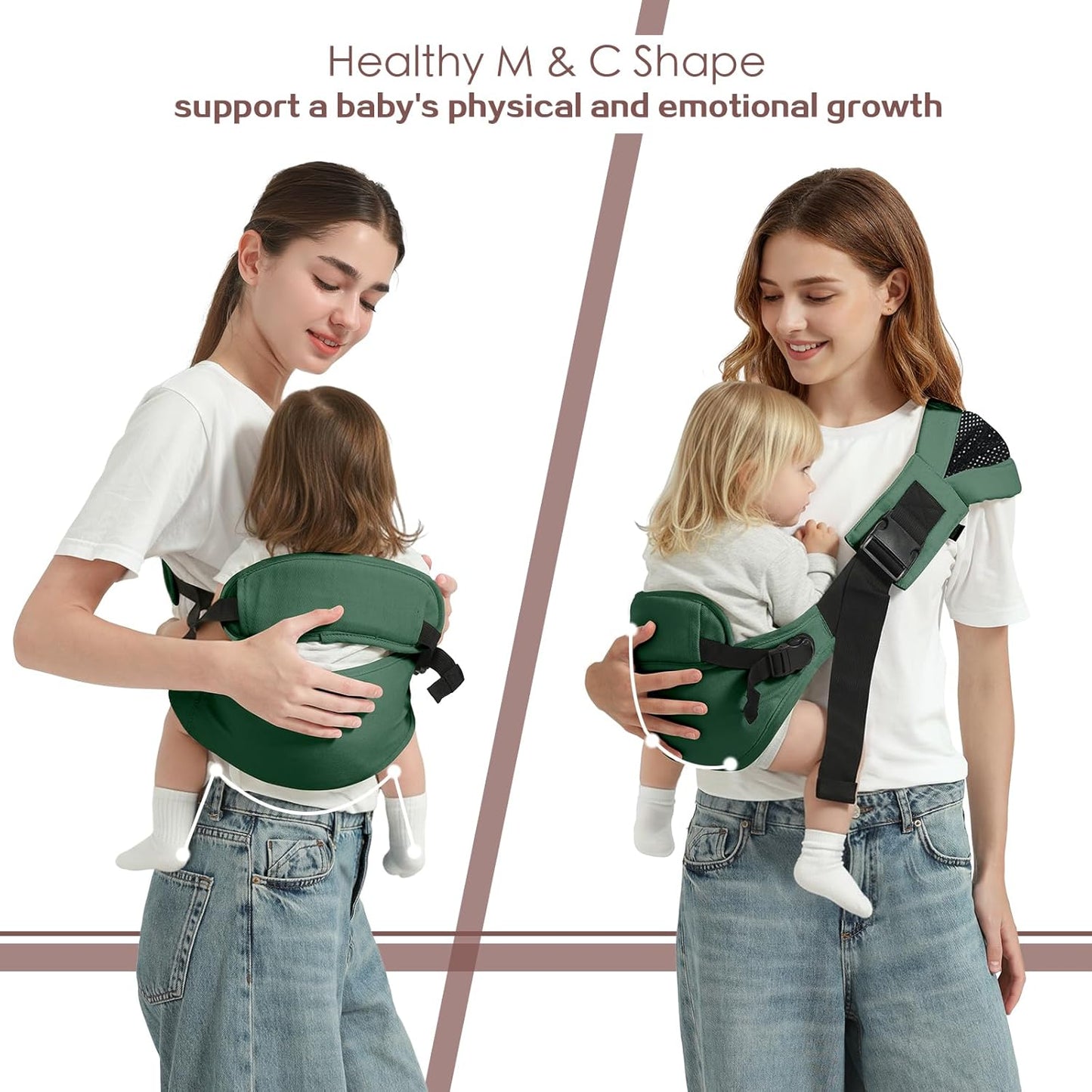 Toddler Sling Carrier, Toddler Carrier Sling, Baby Carriers Hip Carriers with Backrest, Lightweight Travel-Friendly Baby Slings Carriers, Green
