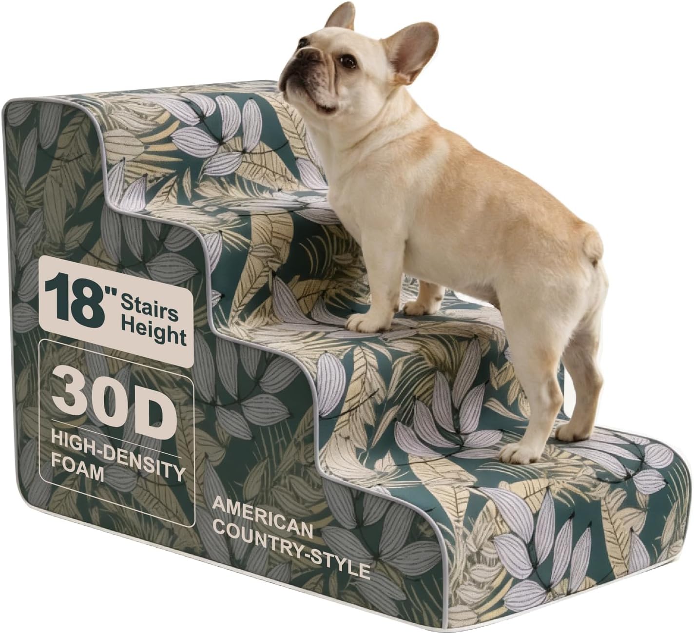 Dog Stairs for Small Dogs 18" H, 4-Step Dog Steps for High Bed with Non-Slip Bottom, Floral Indoor Pet Stairs, Pet Steps for Couch & Chair, Blue Yellow