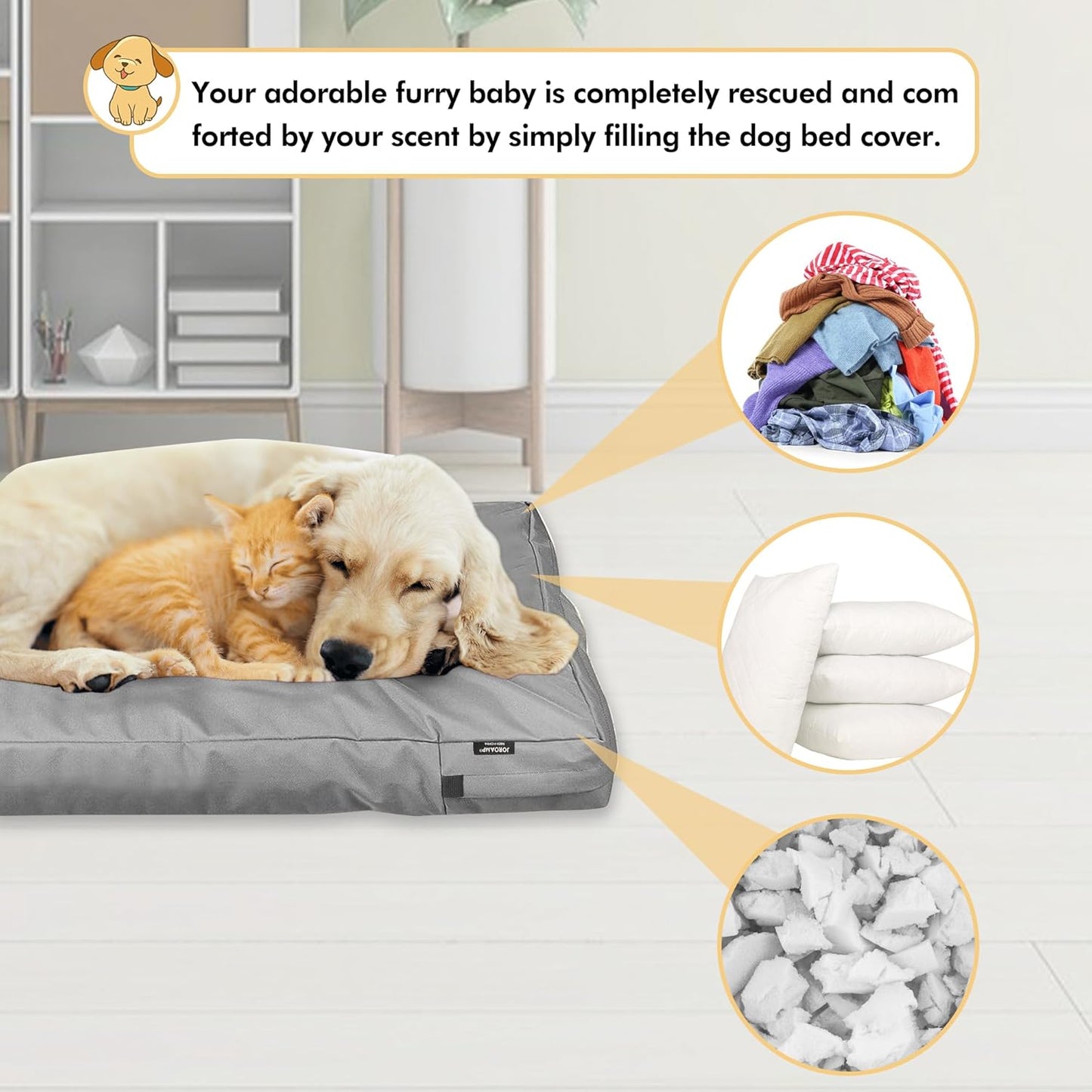 Dog Bed Covers Replacement Washable, Waterproof Removable Canvas Pet Bed Cover for Dog/Cat with Zipper, 34x22x3.5 Inches (Gray)