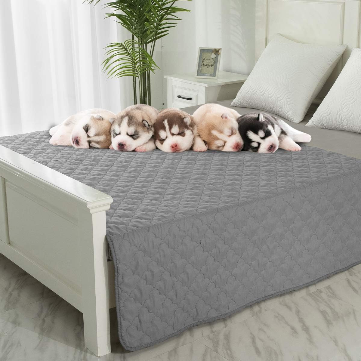 Dog Blankets for Couch Protection Waterproof Dog Bed Covers Pet Blanket Furniture Protector (Grey+Ivory, 52"x82")