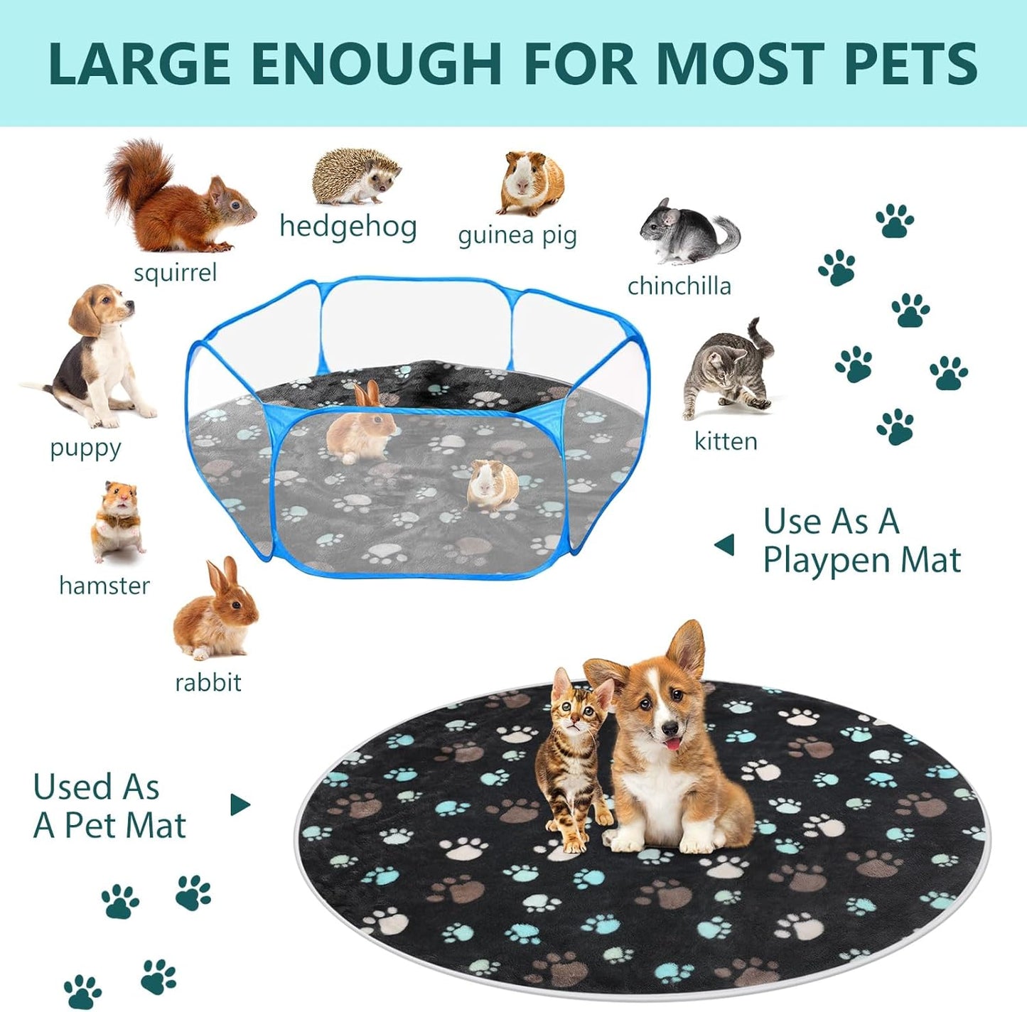 2 Pack 32" Round Whelping Pads for Dogs Washable Pee Pads for Dog Waterproof Pee Pads Black Reusable Puppy Pads Pet Training Pads Absorbent Floor and Bed Mat Fleece Pee Pad for Potty