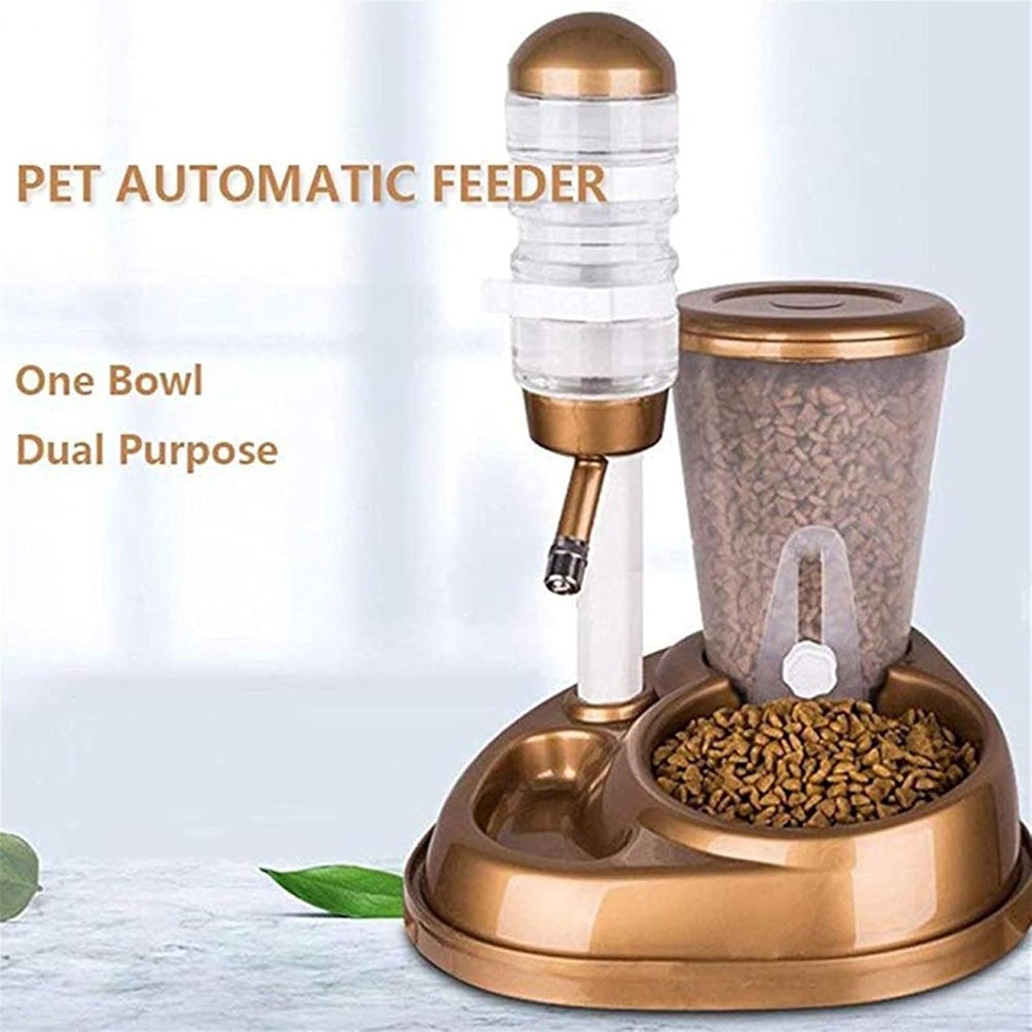 Massage cushion DualUse Pet Cat Dog Automatic Feeder with Water Fountain Large Capacity Food Bucket and Water Bottle Dispenser for Dog Cat (Color : Gold)