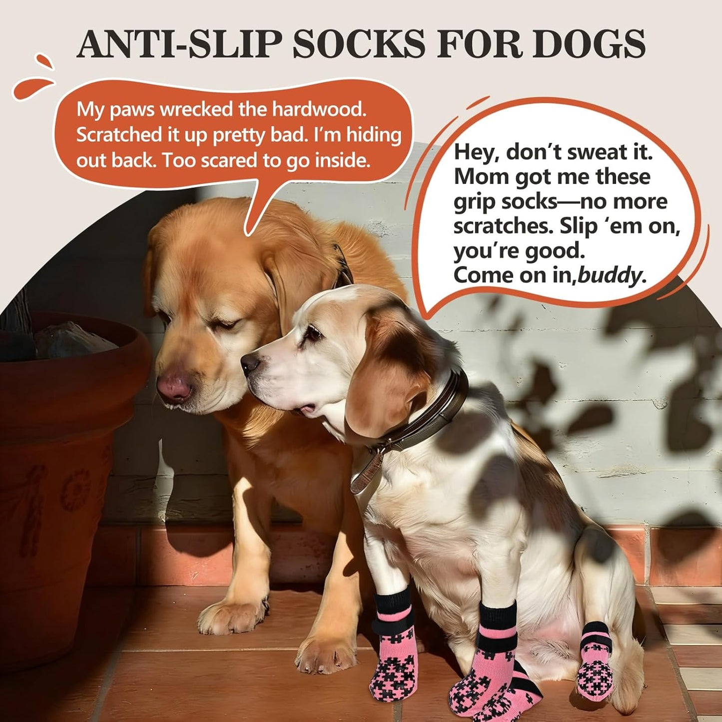 Dog Grip Socks - Double Side Dog Socks with Grippers to Prevent Licking Paws, No Twist Dog Non Slip Paw Socks for Small Medium Large Senior Dogs, Pink, M