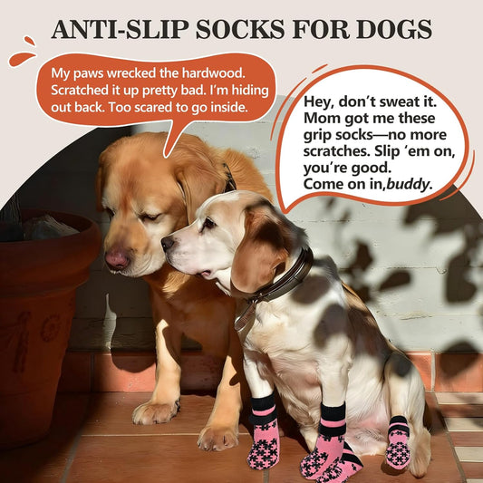 Dog Grip Socks - Double Side Dog Socks with Grippers to Prevent Licking Paws, No Twist Dog Non Slip Paw Socks for Small Medium Large Senior Dogs, Pink, M