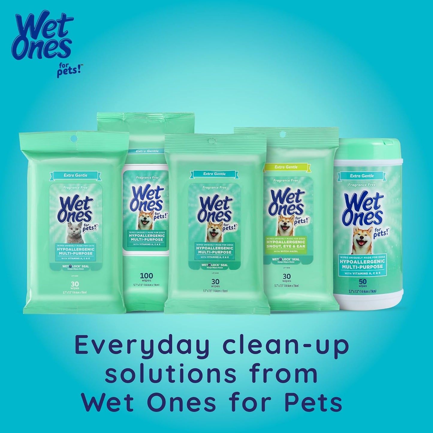 Wet Ones for Pets Hypoallergenic Face Cleansing Pads for Dogs, Fragrance Free - Small, Disposable Round Dog Face Cleaning Wipes, Extra Gentle, 50 Count