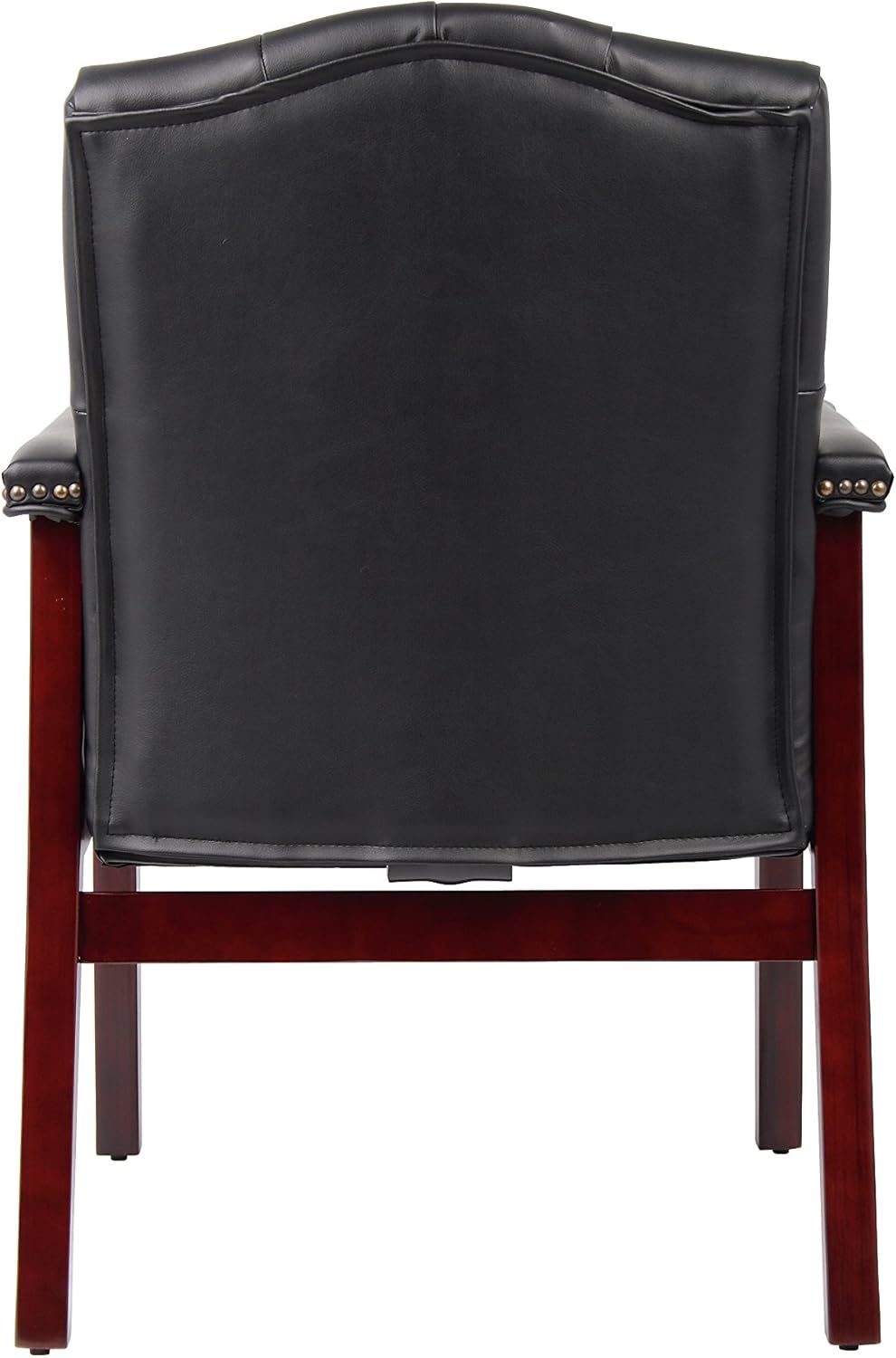 Boss Office Products Traditional Caressoft Vinyl Guest Chair with Mahogany Finish Wood Base, Black