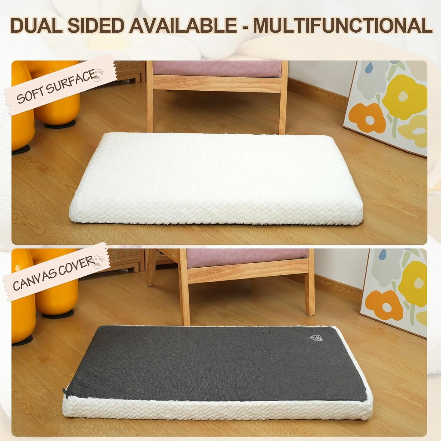 EMPSIGN Dog Crate Pad - Reversible Kennel Bed, Machine Washable, Soft White Plush Sleeping Bed for Small Medium Large Dogs, All-Season Pet Bed, 47"x 29"x 3"