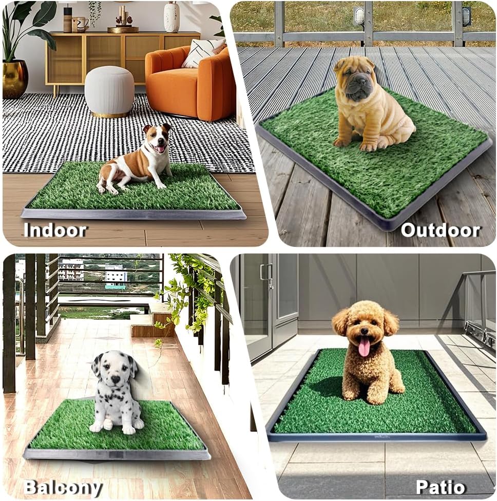 Dog Grass Pad with Tray - 35"X22.6" Indoor/Outdoor Artificial Turf Potty Training Mat for Large Dogs, Portable Dog Litter Box for Balcony/Patio, Washable Reusable Pee Pad and Fake Grass for Dogs