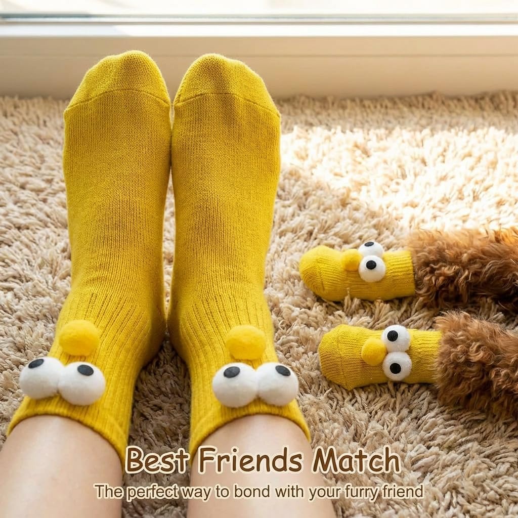 Dog Socks & Owner Matching Set, Anti Slip Dog Booties with Adjustable Straps, Paw Protectors for Hardwood Floors, Traction Control for Senior Dogs, Stop Licking, Indoor & Winter Usage (2 Pairs)