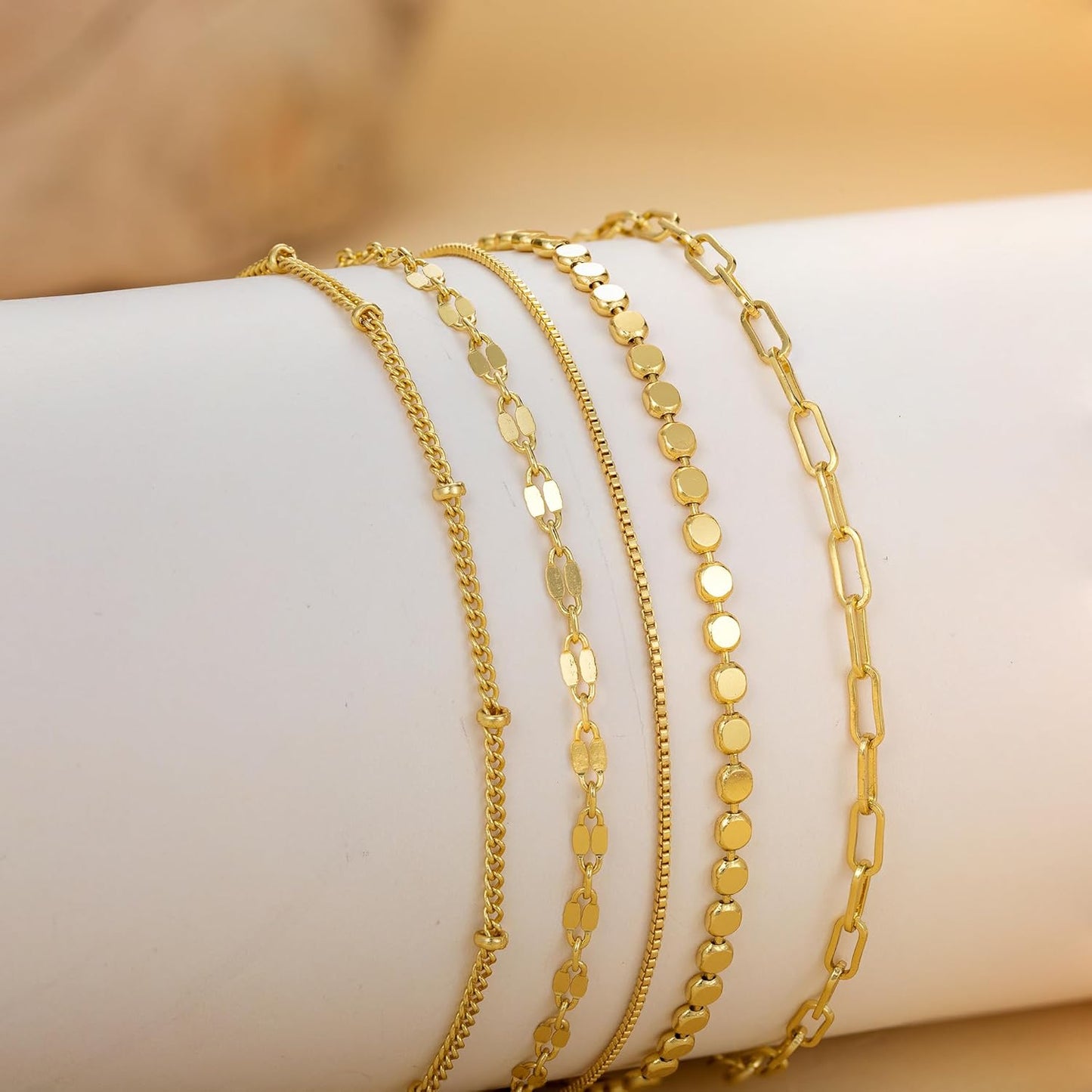 MBW Gold Bracelets for Women Trendy, Dainty 14K Gold Plated Bracelet Stack Beaded Chain Bracelet Set Thin Small Cute Paperclip Bracelets Fashion Waterproof Jewelry Gift Gold Accessories for Women