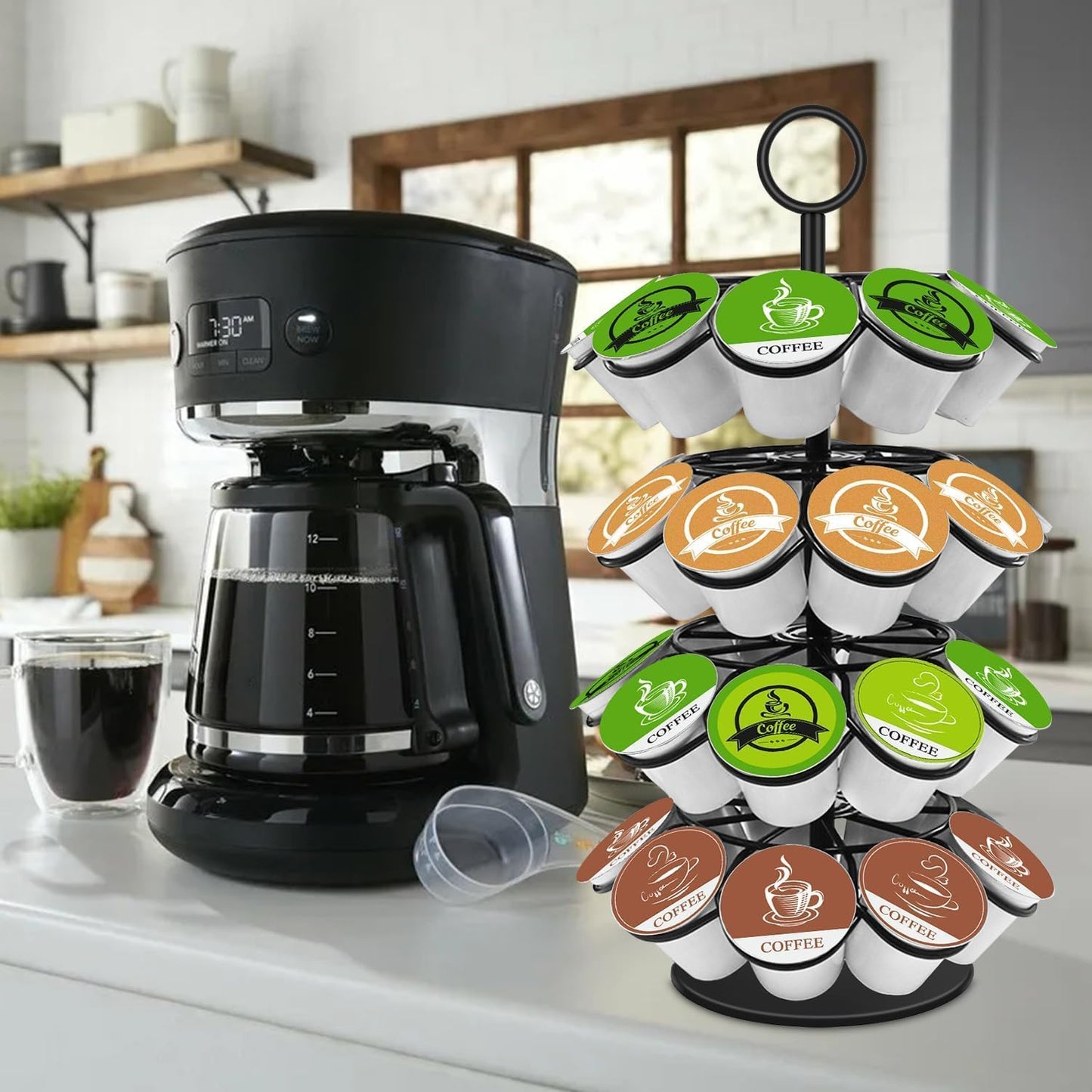 KIMIUP Coffee Pod Holder, K Cup Organizer Compatible with K-Cups(36 Pods), Kitchen Detachable Coffee Pod Organizer for Countertop, Spins 360-Degrees
