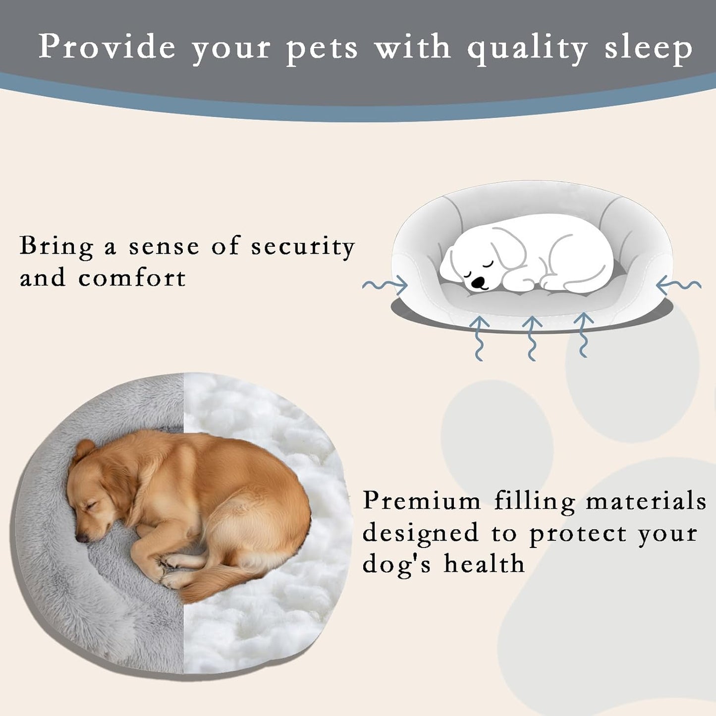 Donut Dog Bed Washable - Comfortable Round Pet Bed for Small, Medium, Large Dogs, Cuddler Anti-Anxiety Bed with Removable Machine Washable Cover (Light Grey, Medium)
