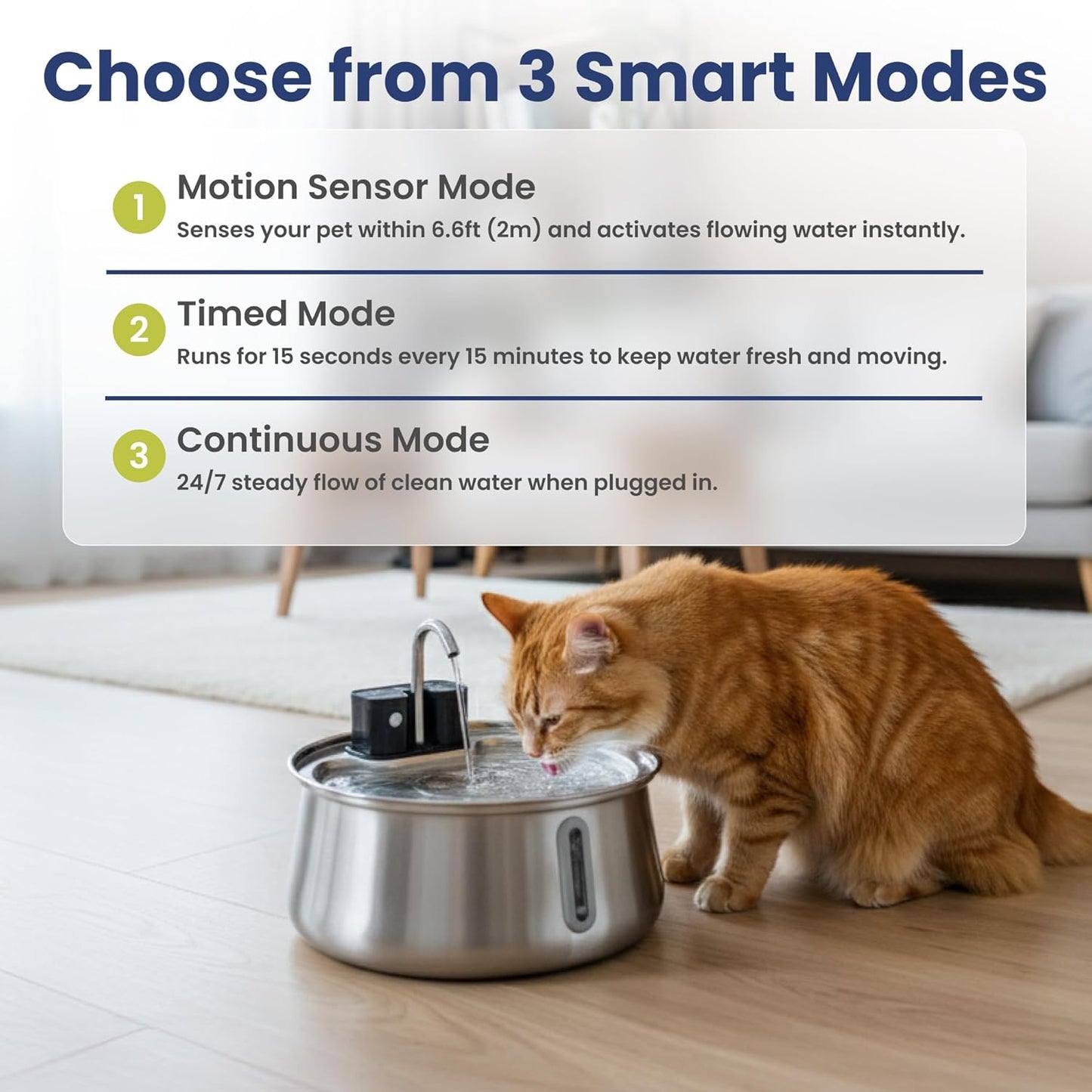 PawsPik Stainless Steel Battery Operated Cat Water Fountain, 4L Cordless Pet Fountain with Faucet-Style Flow, Automatic Water Dispenser for Cats Indoor, Motion Sensor & 3 Flow Modes