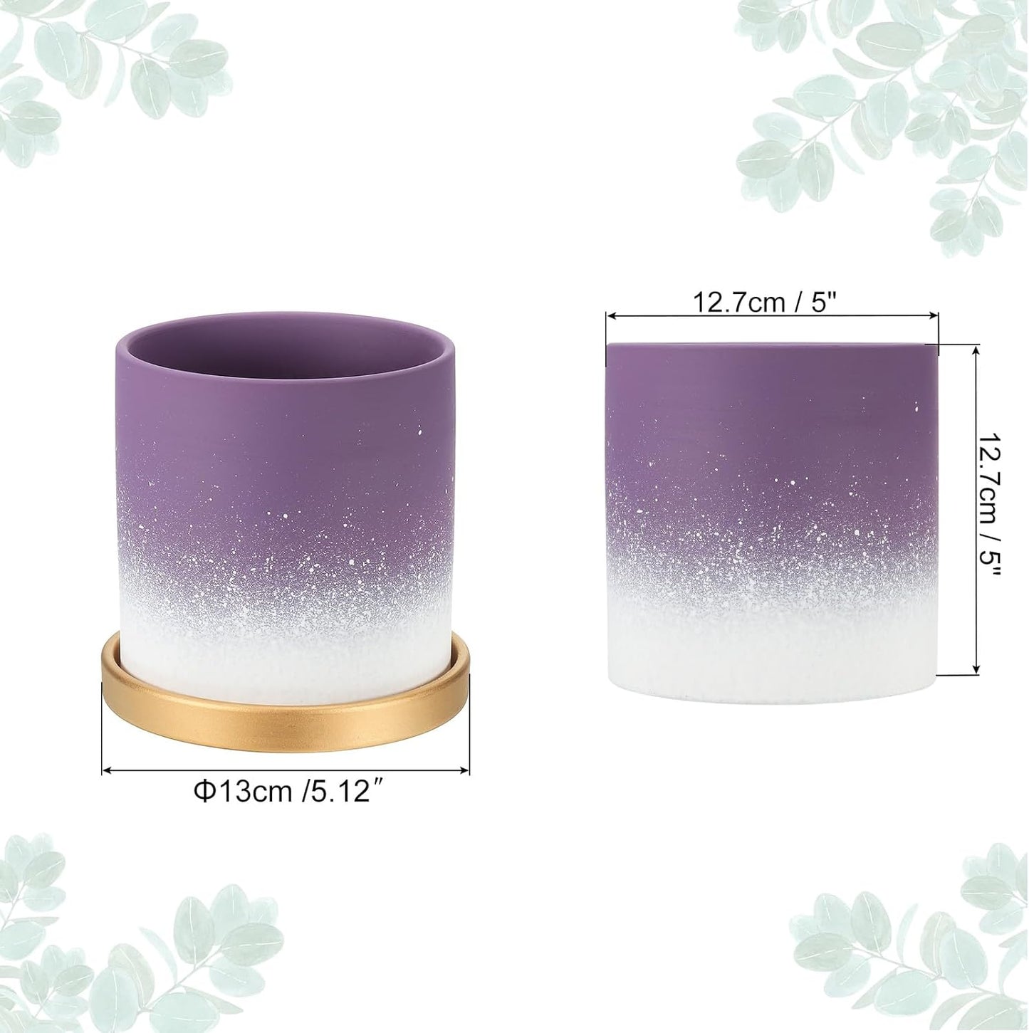 PATIKIL 5.12 Inch Ceramic Plant Pots, Modern Flower Planters Gradient with Drainage Holes for Decorate Home Indoor Plants Succulent Herb, Purple