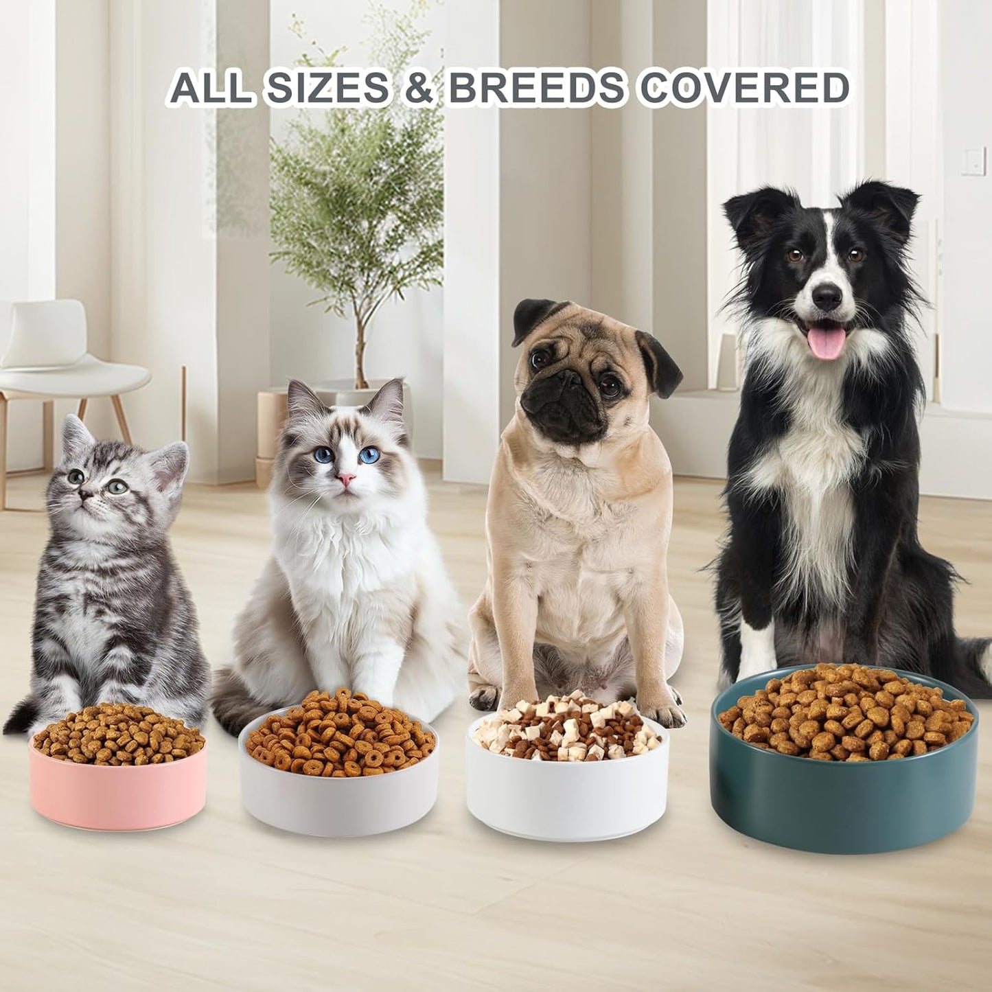 Ceramic Dog Bowl for Food and Water - Pet Feeder Bowl for Small Dogs and Cats - Heavy Ceramic Feeding Dish with Non Slip Base - Dishwasher & Microwave Safe - 5 Inch - 1.4  Cups - Pink