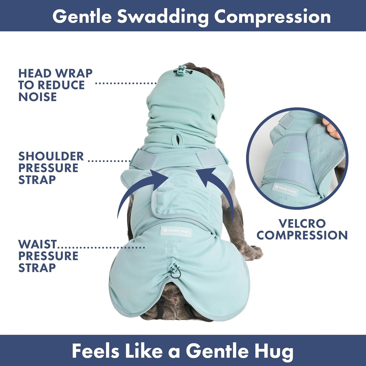 Spark Paws Anxiety Relief Vest for Dogs – Gentle Compression Dog Anxiety Suit, Calming Wrap for Separation Anxiety, Thunder, Fireworks, Suitable for Small Medium and Large Breeds - Teal - Size M