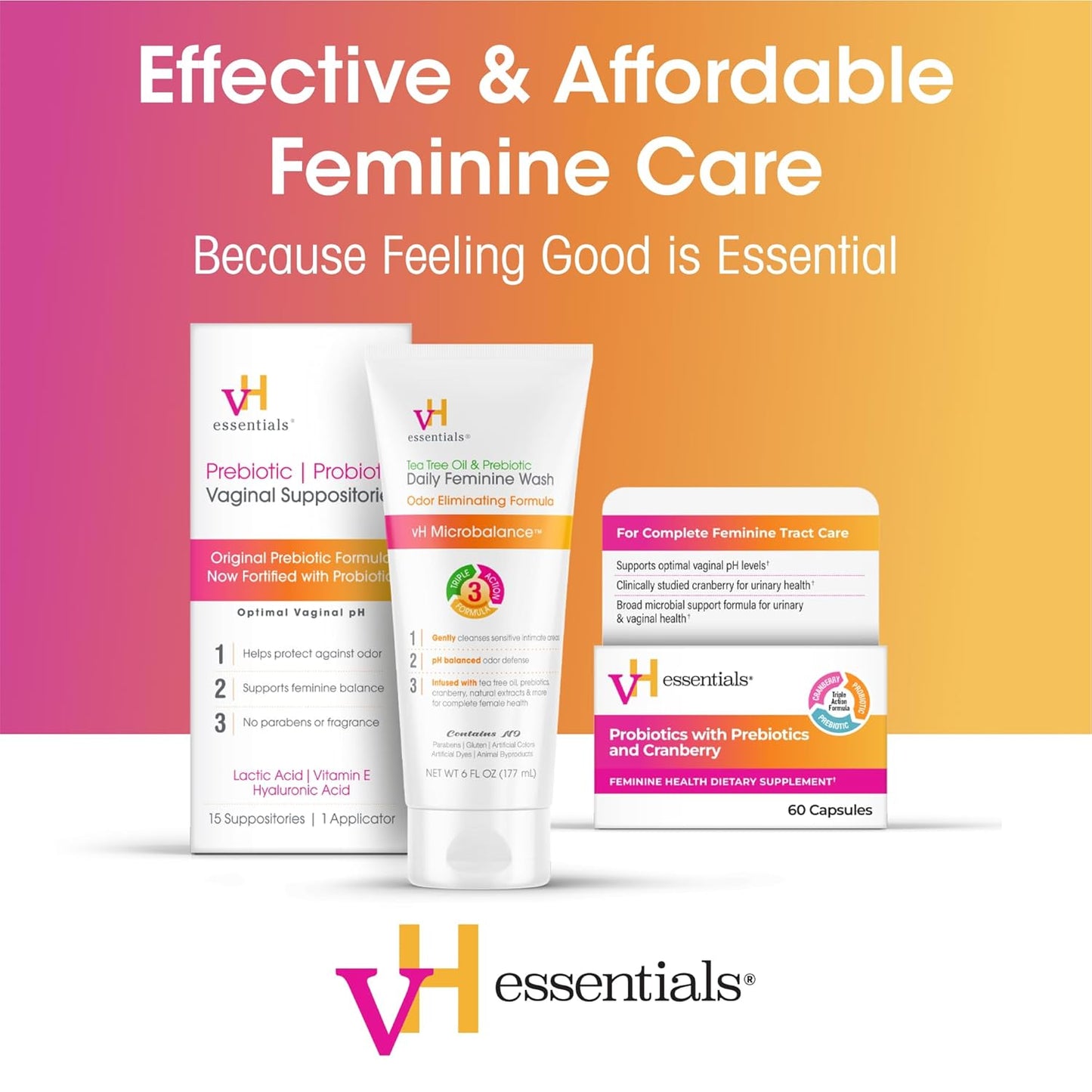 vH essentials, Ph Balanced Daily Feminine Wash, Tea Tree Oil & Prebiotic, 6, Fl Oz, (Pack Of 1) 54306 Clear