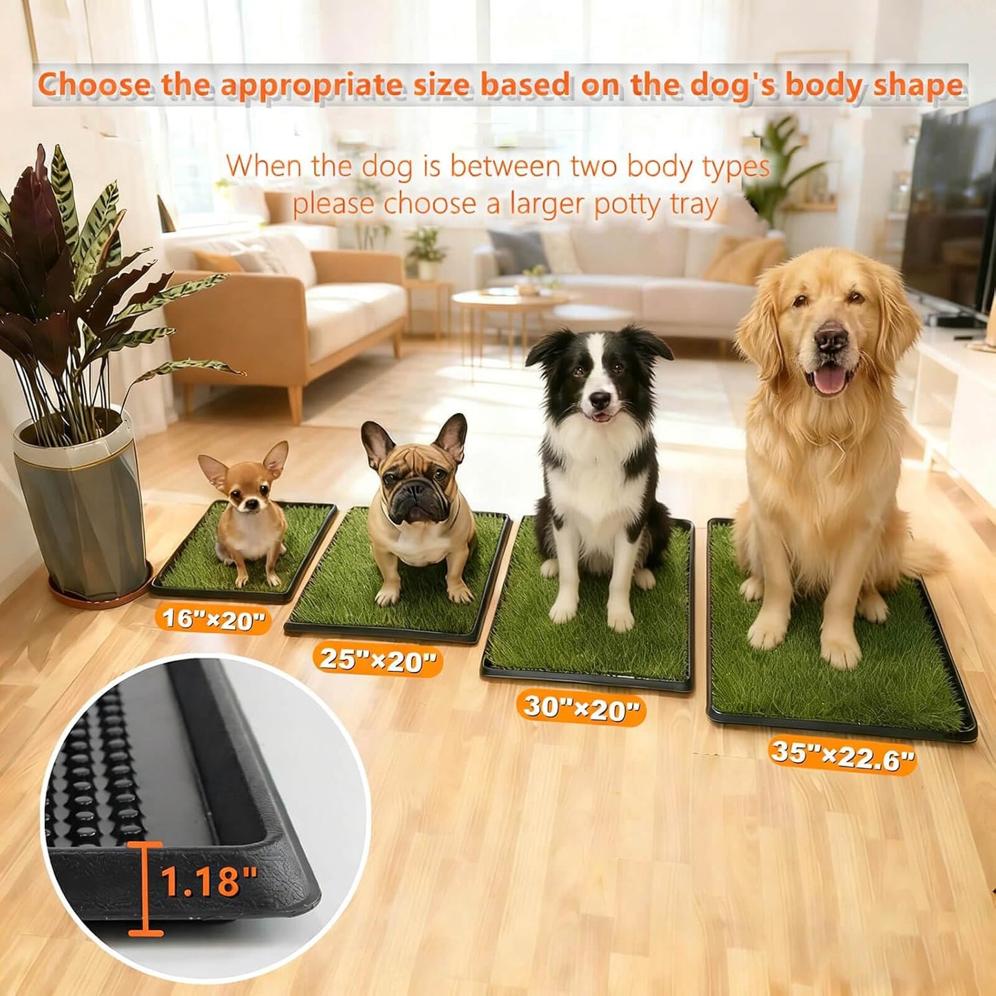 Dog Grass Pad with Tray - 35"X22.6" Indoor/Outdoor Artificial Turf Potty Training Mat for Large Dogs, Portable Dog Litter Box for Balcony/Patio, Washable Reusable Pee Pad and Fake Grass for Dogs