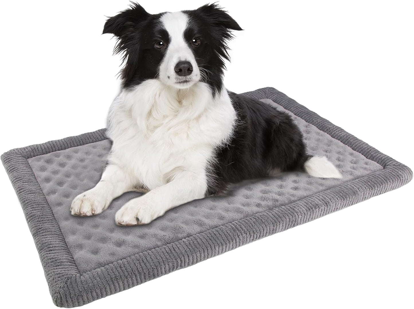 Large Dog Crate Pad 36 inch Gray Memory Foam Dog Kennel Bed Soft Flannel Washable Anti Slip Puppy Sleeping Mat,Grey