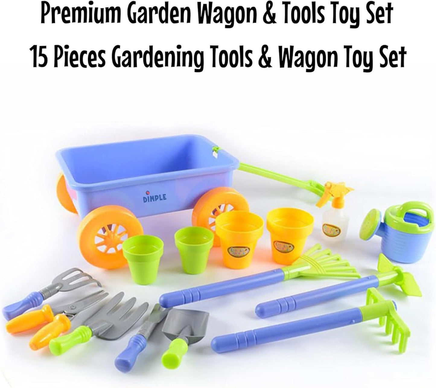 Dimple Garden Wagon & Tools Toy Set, Kids Gardening Set - 15 Pcs Outdoor Toys for Toddlers 1-3, Sand Toys - Sturdy & Durable - Top Yd, Beach, Sand, Garden Play Set for Kids & Toddler Gardening Tools